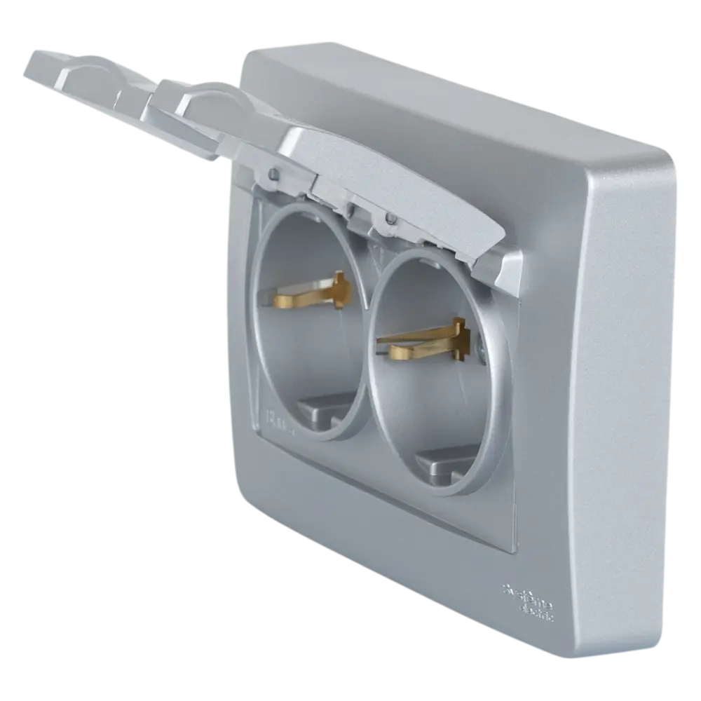 Розетка двойная встраиваемая Systeme Electric Blanca с заземлением IP44 цвет алюминий 86728865 STLM-2153628 - Вид №4
