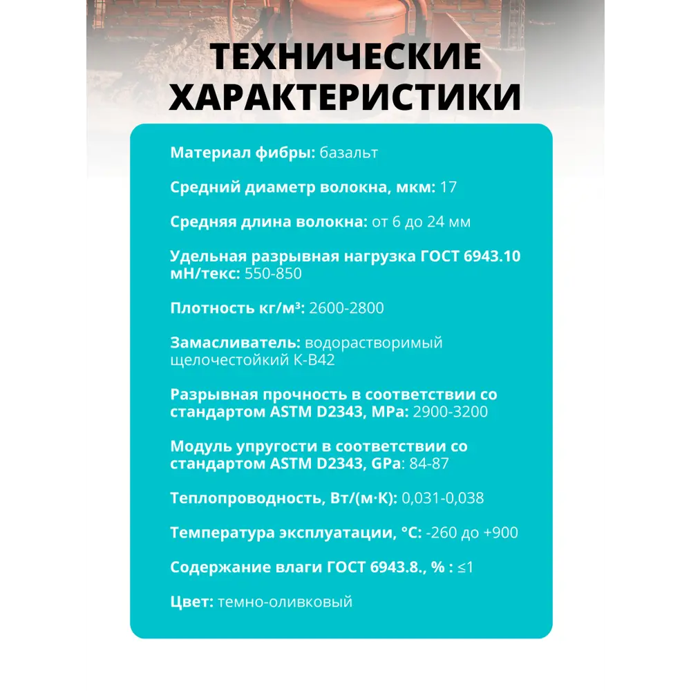 82553543 Фибра базальтовая CemFibra R пакет 200 г STLM-1016273 Santreyd  - Вид №6