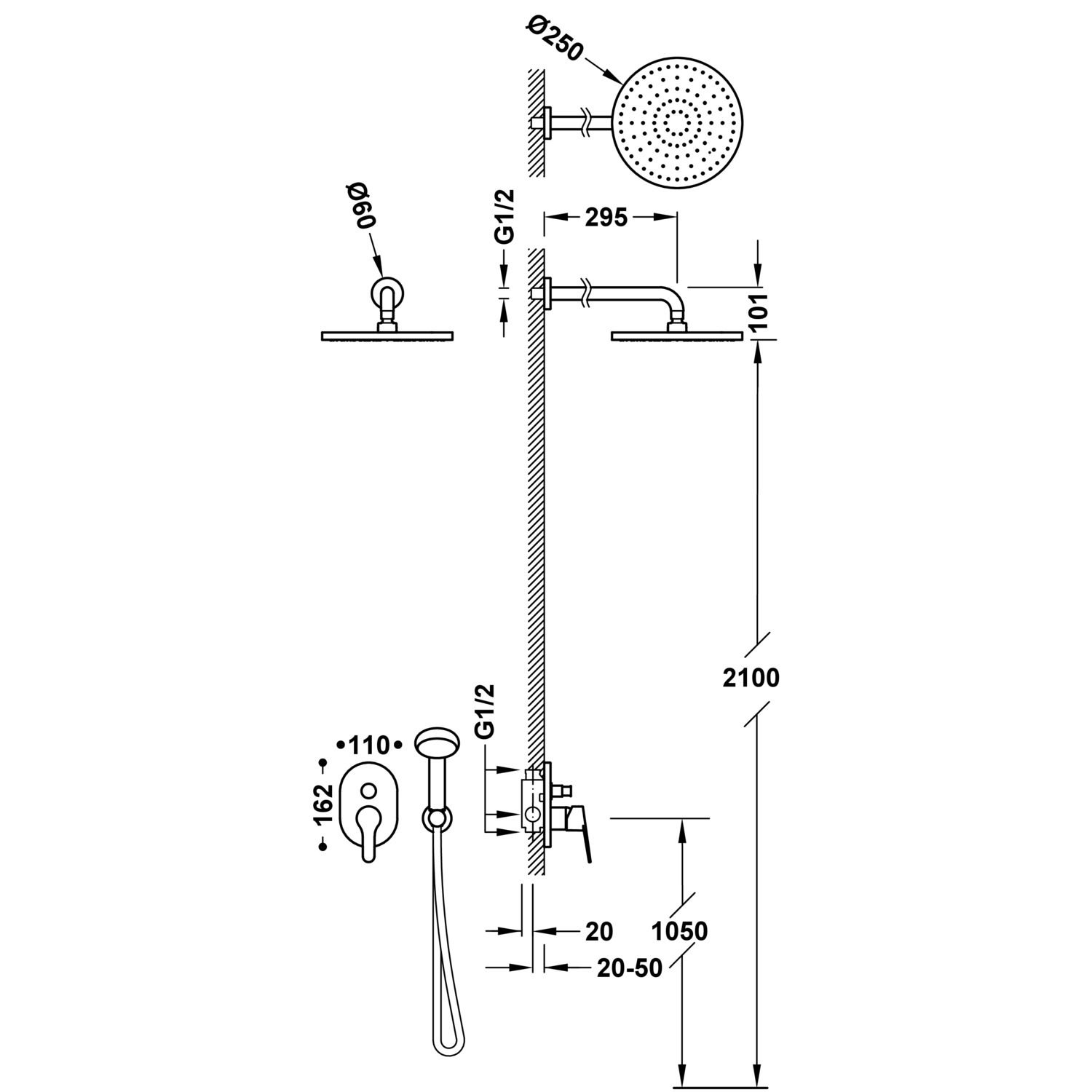 Базовый 2-ходовой смеситель для душа с одной ручкой-21599002 TRES Base - Вид №1