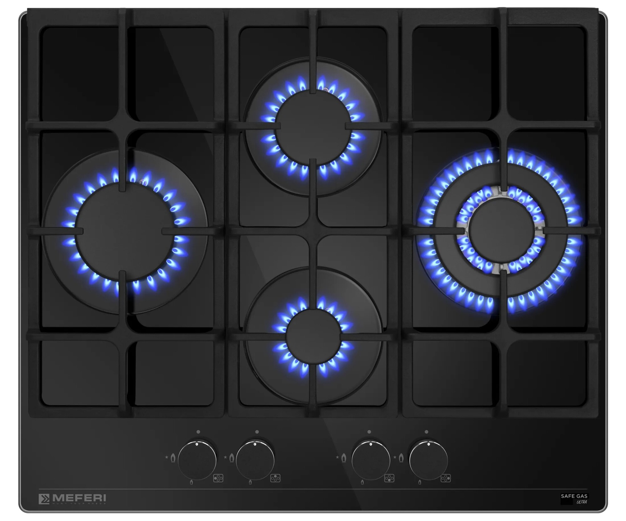 9168782 Газовая варочная поверхность Meferi MGH604BK GLASS ULTRA STDN-0037130 - Вид №1