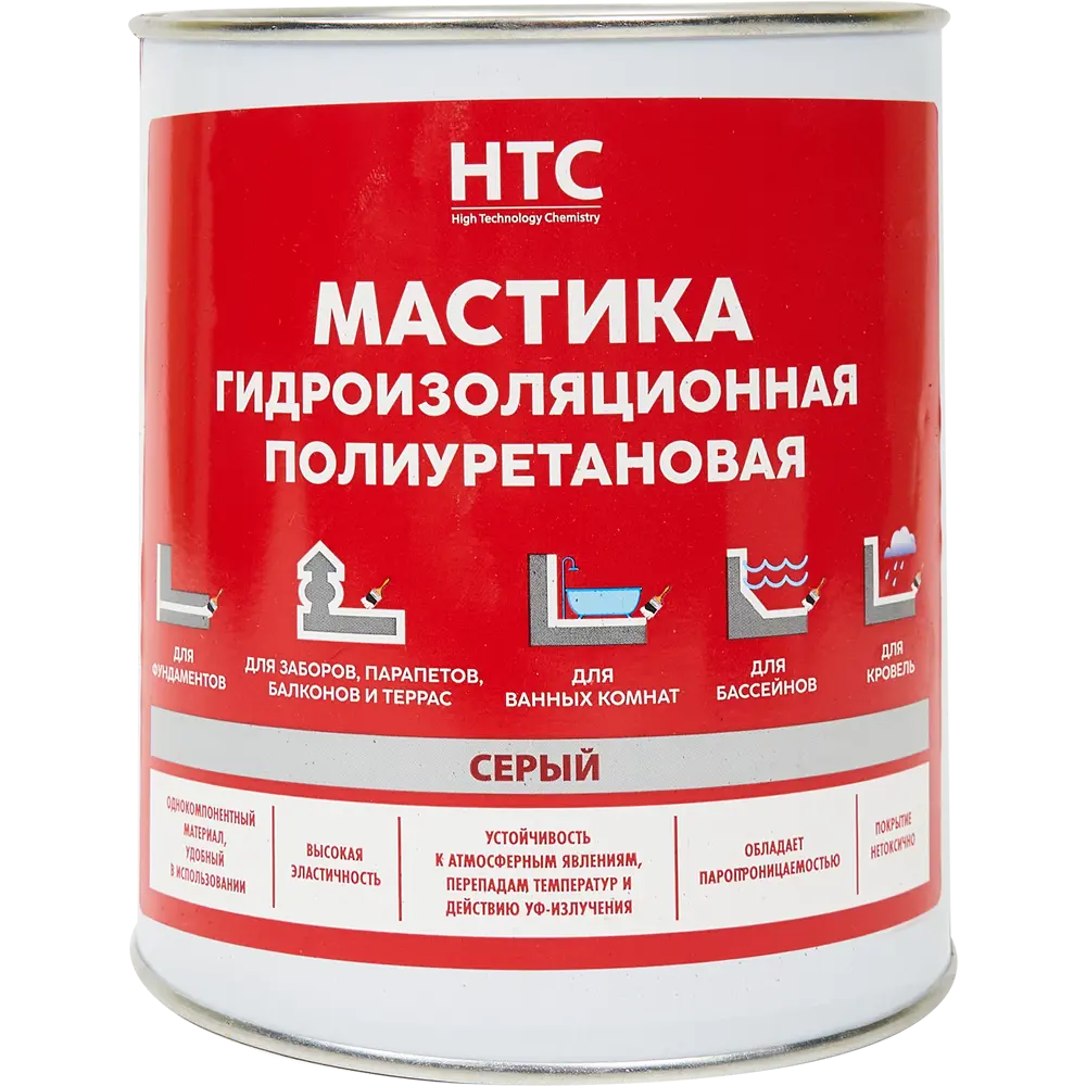 84783420 Мастика гидроизоляционная полиуретановая HTC 1 кг цвет серый STLM-0055072