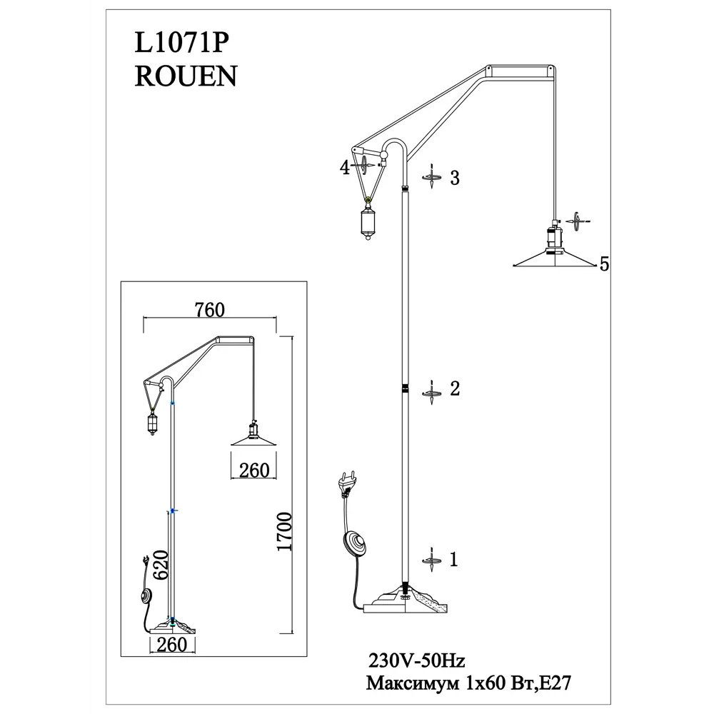Торшер Rouen 1xE27x60 Вт LAMPLANDIA STLM-2072145 - Вид №11