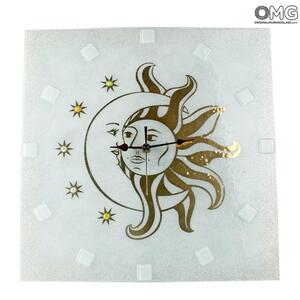 3140 ORIGINALMURANOGLASS Настенные часы Солнце и Луна - белые - Original Murano Glass OMG 3 см