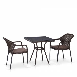 Обеденный стол с полкой и кресла коричневые на 2 персоны, искусственный ротанг AFINA  00-3860491 Коричневый