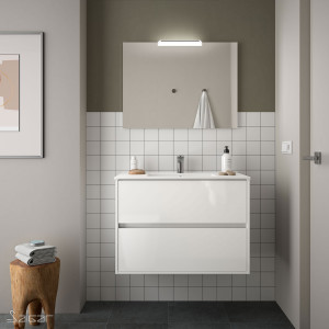 85068 SALGAR Комплект мебели для ванной NOJA 900 WHITE GLOSS LACQUERED + Раковина + Зеркало + Свет Глянцевый белый