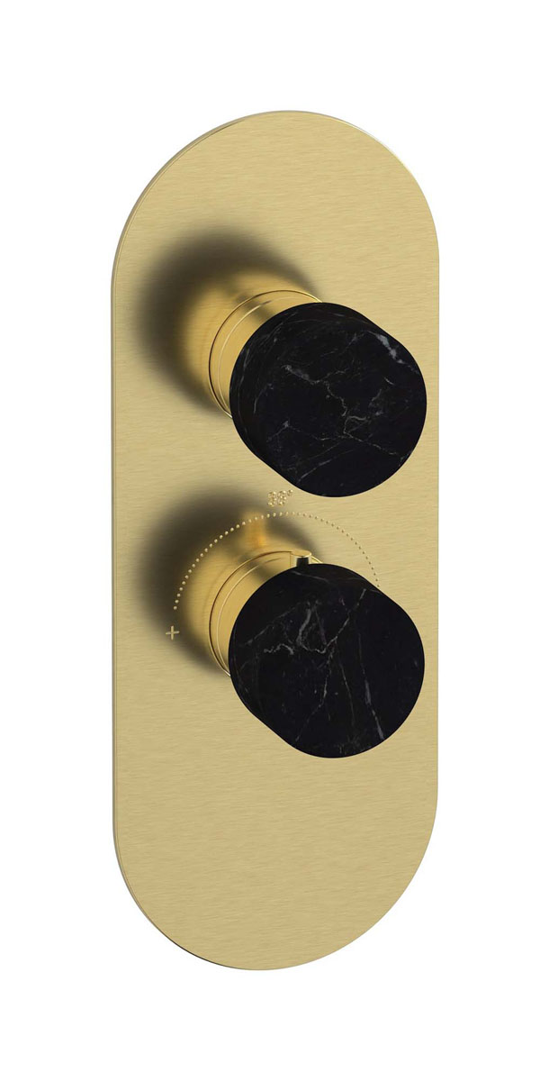 Комплект наружных частей термостата на 1 потребителей - вертикальная овальная панель с ручками Marmo WE ARE IB eua112isnmr_2 Brushed Pale Gold Aqua