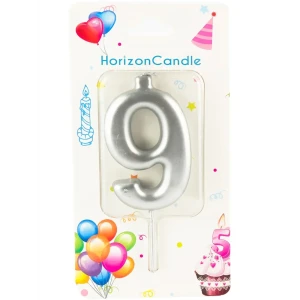 Свеча Horizon Candles для торта Цифра 9 металлик