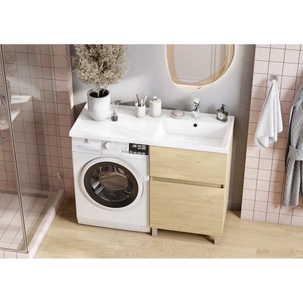 Тумба под стиральную машину напольная Aquaton Лайн 57.9 см цвет дуб каменный STLM-2092610 - Вид №11