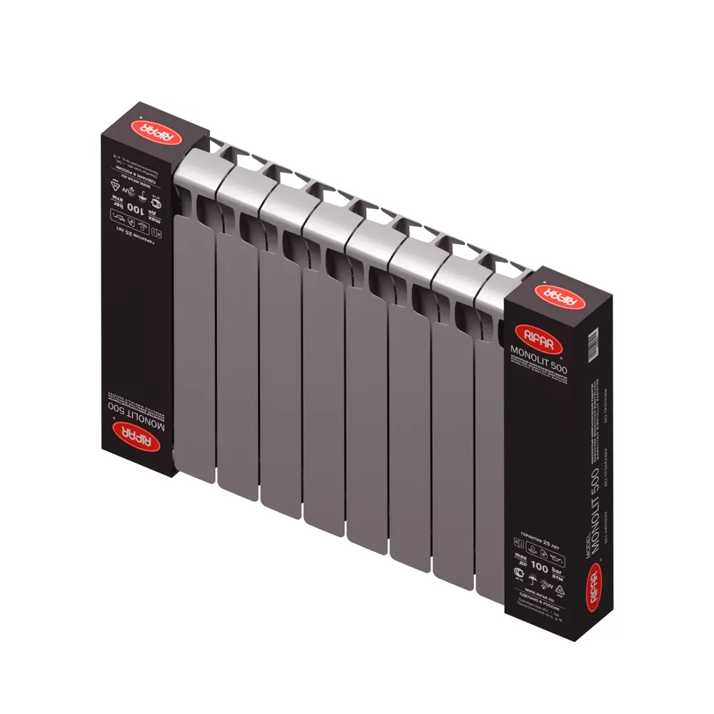 Радиатор секционный Rifar Monolit M50010RAL7012 500/100 10 секций боковое подключение биметалл серый 82560808 STLM-2012856 - Вид №5