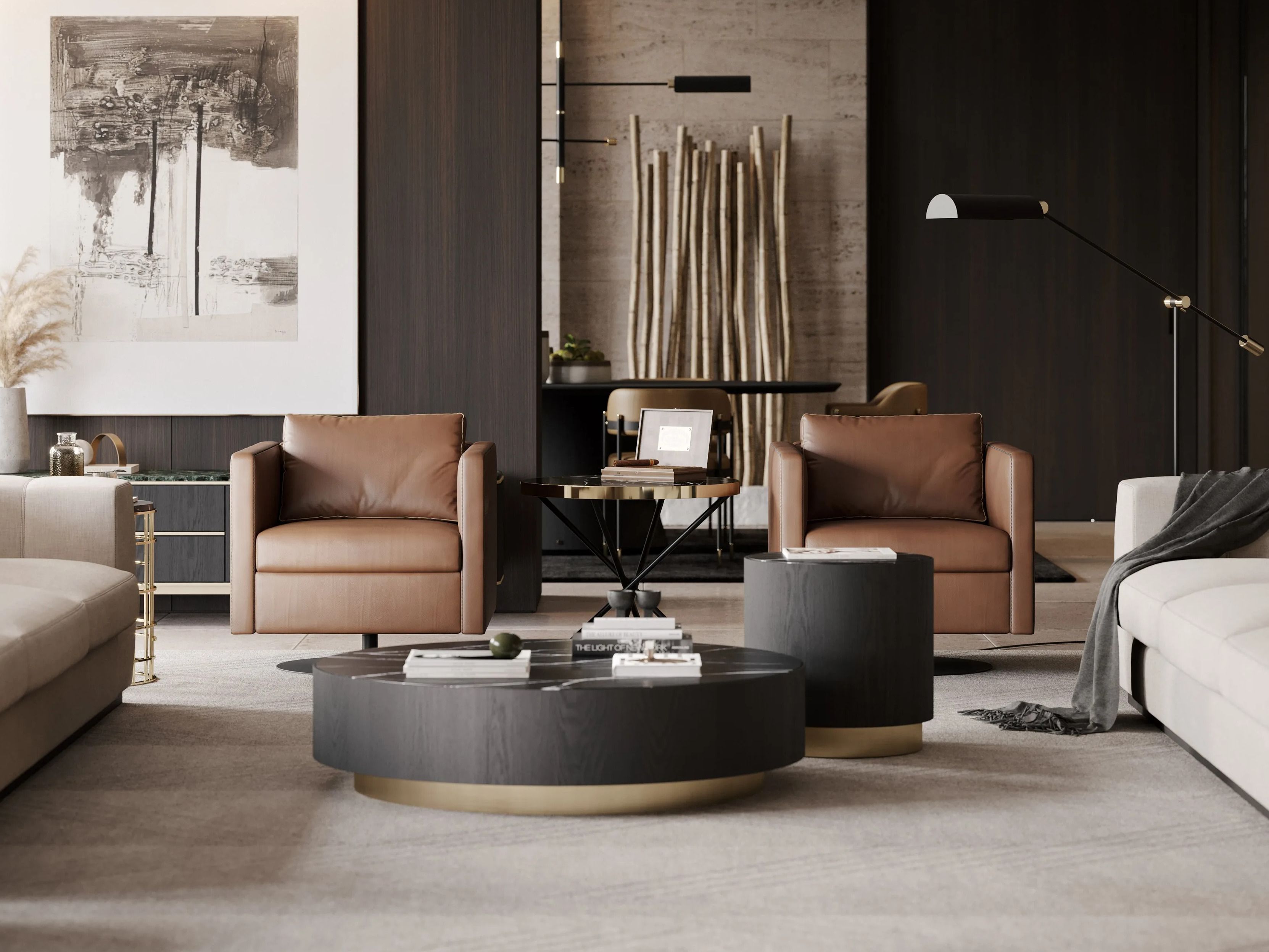 Круглый журнальный столик из дерева и мрамора Laskasas золото ARCH-00053819 - Вид №2