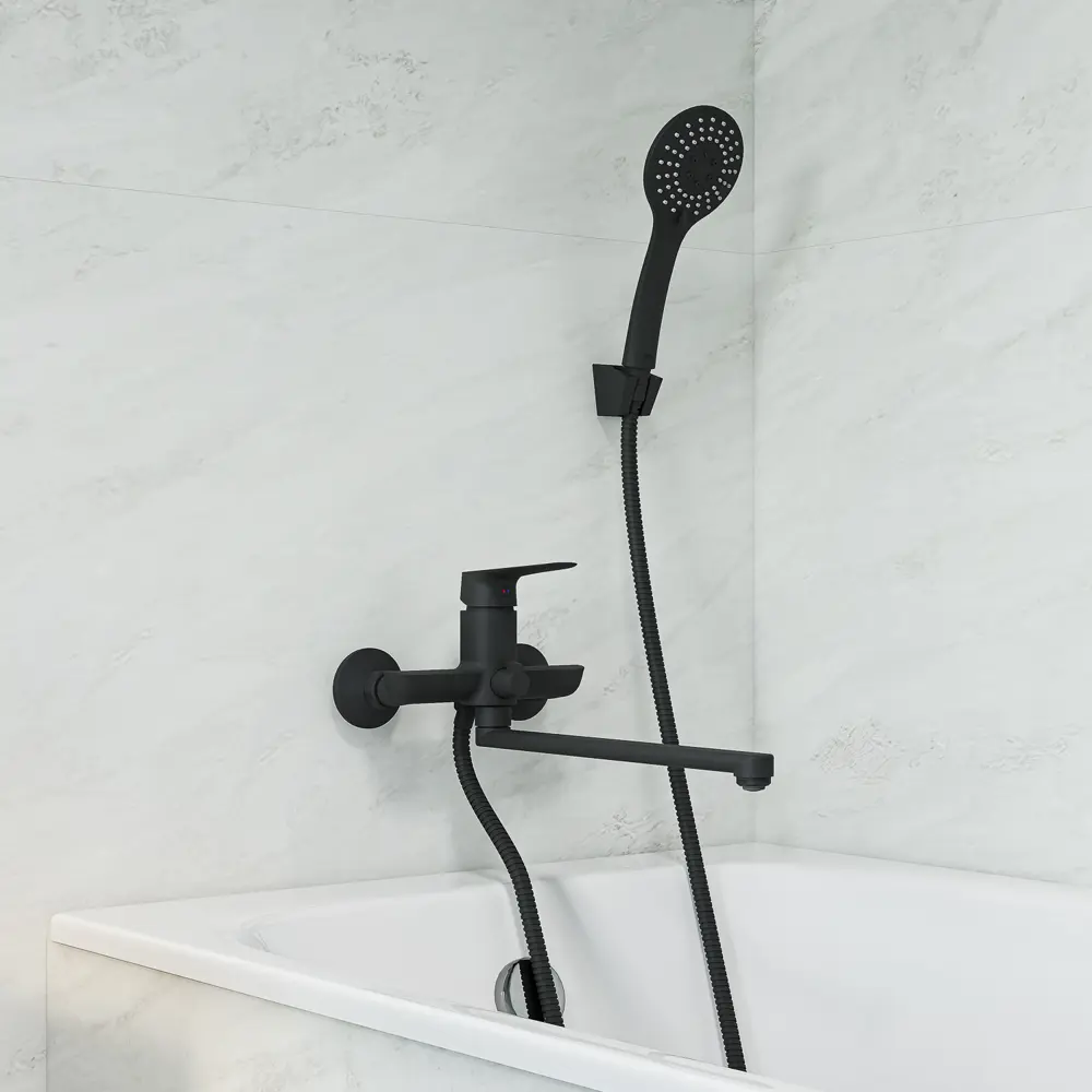 Смеситель для ванны Iddis Token однорычажный универсальный с лейкой и шлангом цвет черный STLM-2069956 - Вид №1