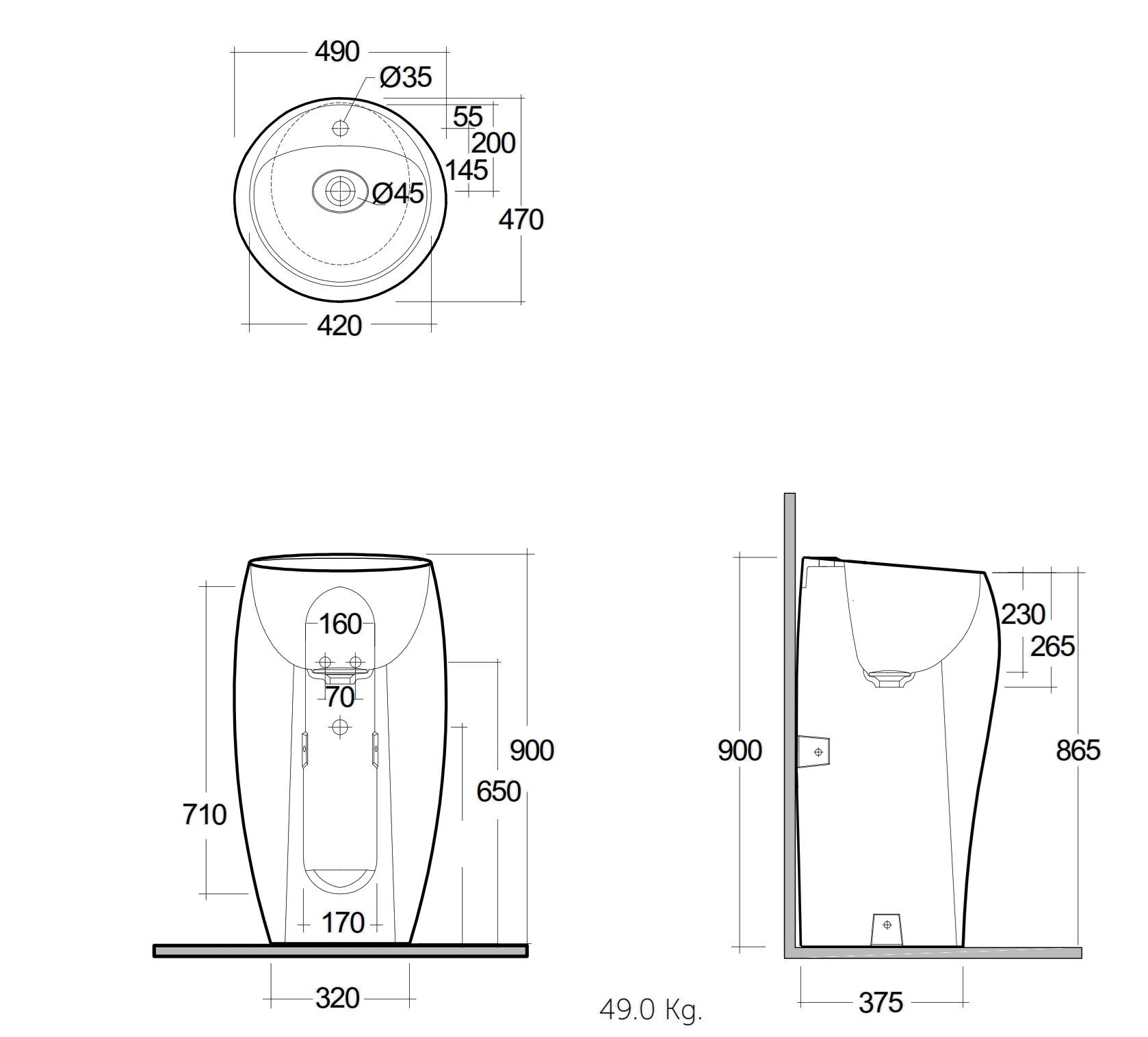Керамическая отдельно стоящая раковина RAK Ceramics RAK-Cloud Matt Black ARCH-00069951 - Вид №2