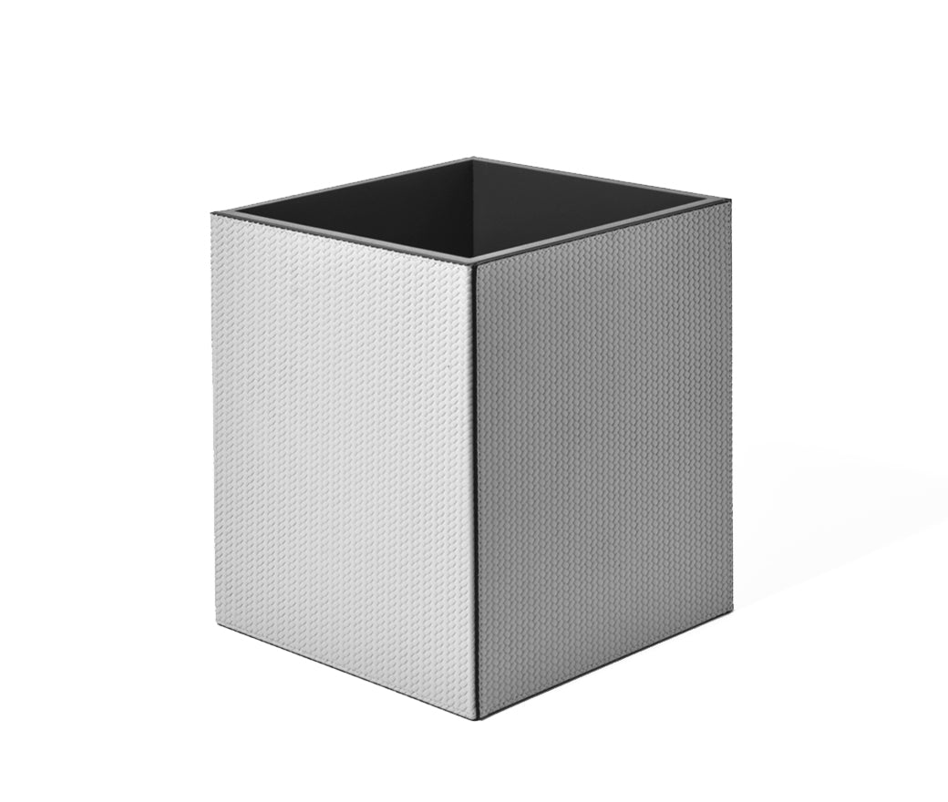Маленькая квадратная корзина для бумаг - 20X20XH25 см / тканая кожа_светло-серый