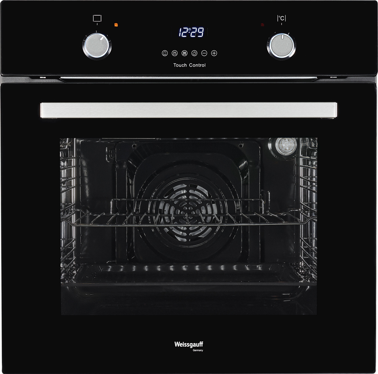 EOA 29 PDB 59.5х59.5x61 см, 58л, 9 режимов, утапливаемые переключатели, дисплей, электронное управление с сенсорными кнопками, гриль, конвекция, черное стекло Weissgauff Santreyd 