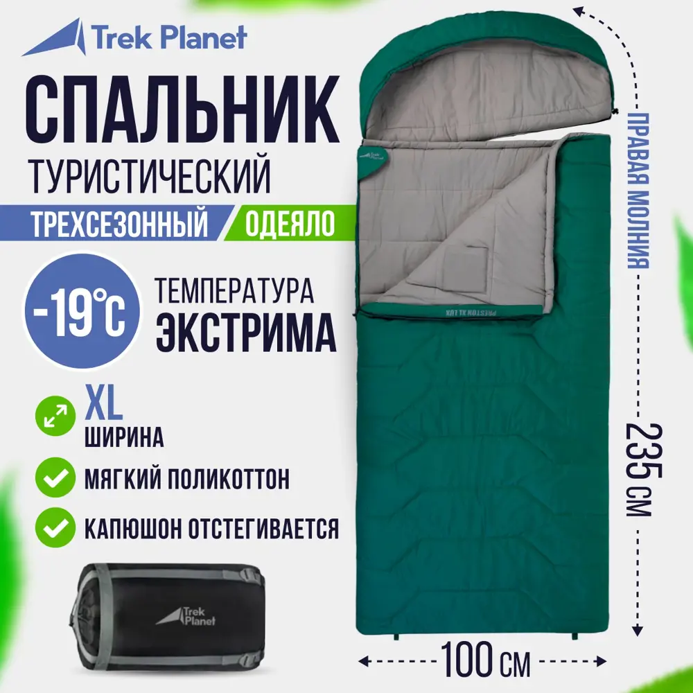 Спальный мешок Trek planet 70336-R с весны по осень молния справа зеленый