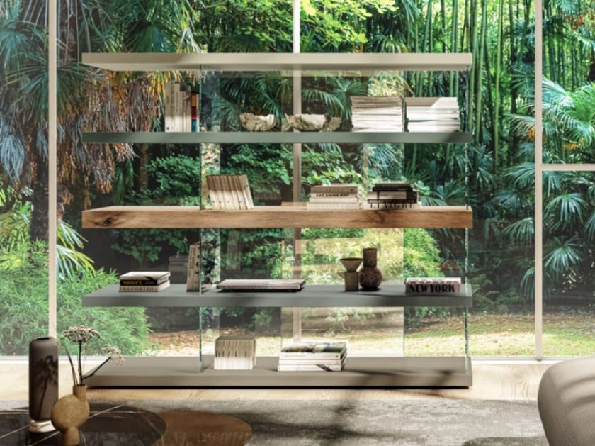 Отдельно стоящий книжный шкаф из дерева и стекла Lago Air ARCH-00139658