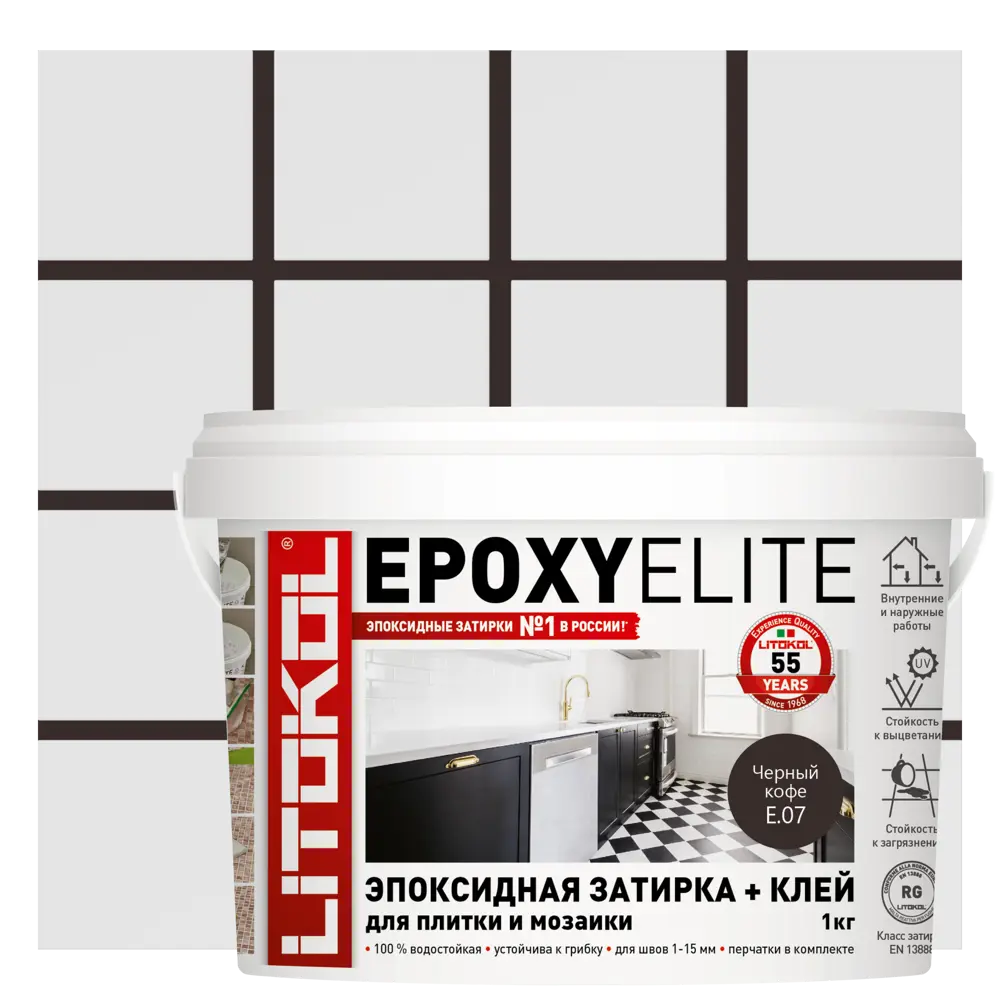 90347054 Затирка эпоксидная Litokol EpoxyElite E.07 цвет чёрный кофе 1 кг STLM-0194704