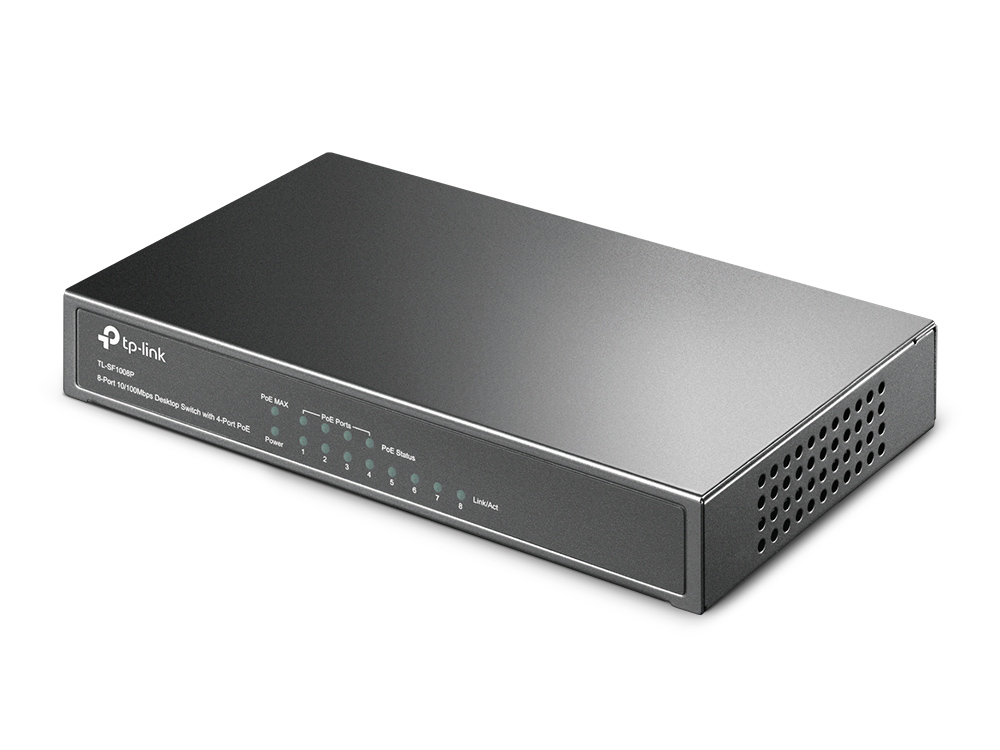 TL-SF1008P 8-port 10/100m poe switch, 8 10/100m rj45 ports including 4 poe ports, steel case TP-Link Santreyd  - Вид №2