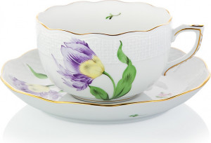 1051707 Herend Чашка чайная с блюдцем 200мл "Китти" (фиолетовая) Фарфор
