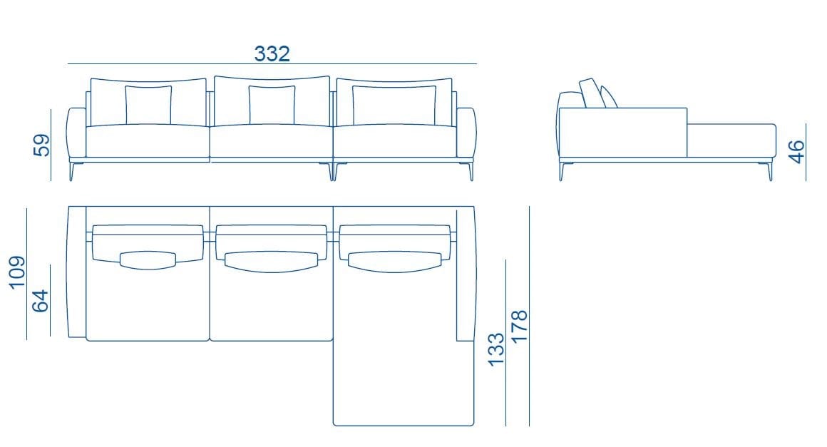 3-местный тканевый диван с полуостровом Lebom ALFIL ARCH-00070501 - Вид №7