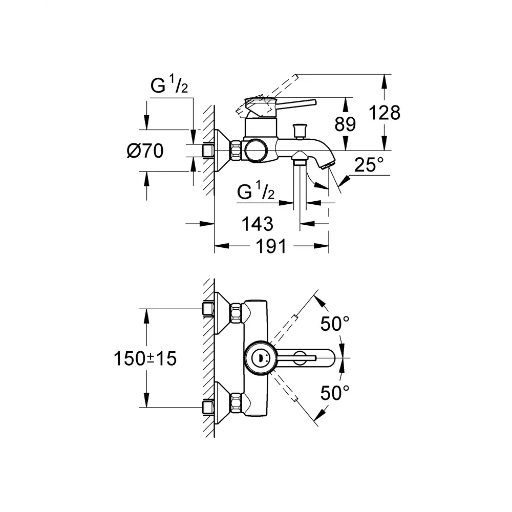 Смеситель для ванны Grohe BauClassic однорычажный цвет хром STLM-2096045 - Вид №6