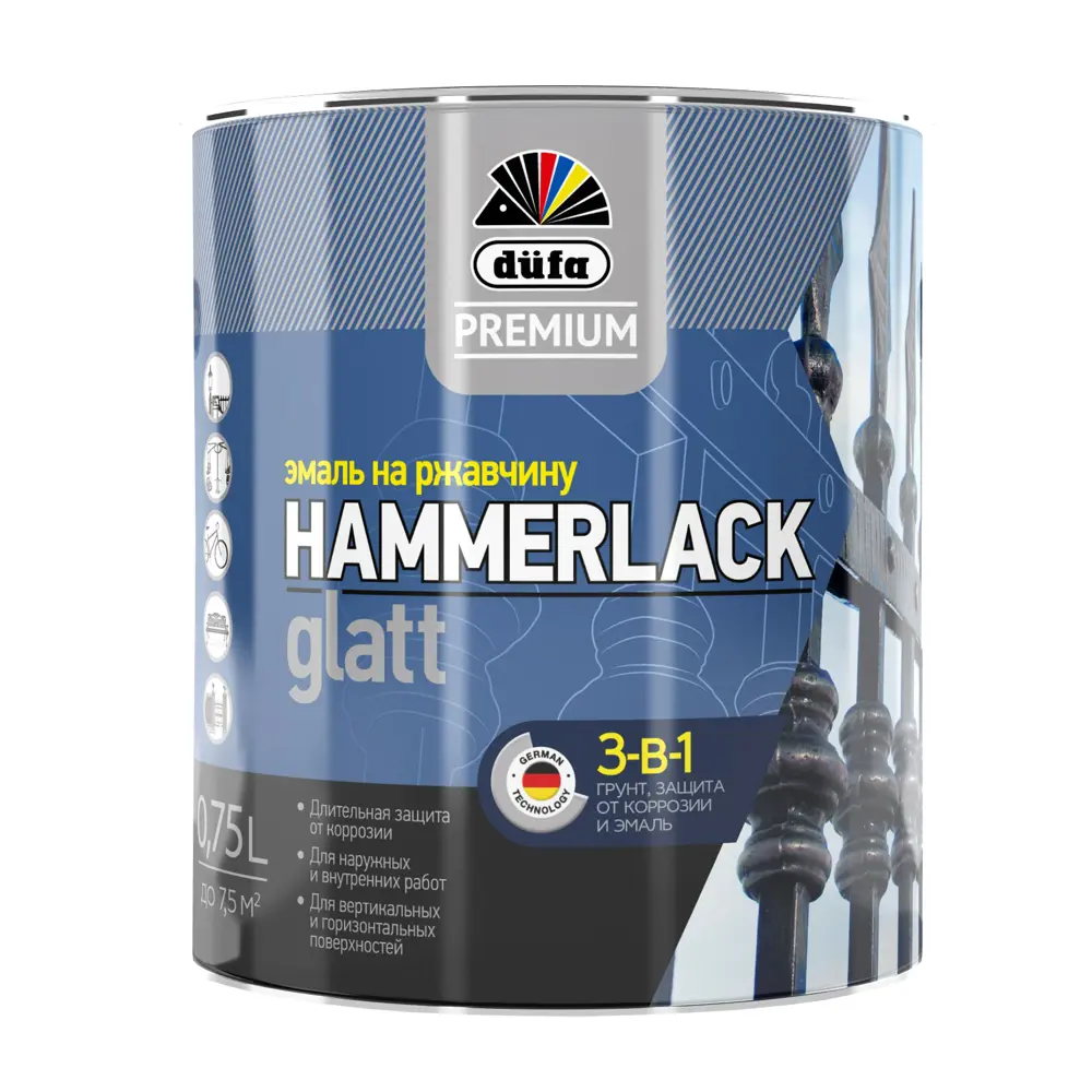 Эмаль по ржавчине 3 в 1 Dufa Hammerlack гладкая цвет серебристый 0.75 л STLM-2172844 - Вид №1