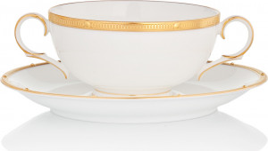 1051766 Noritake Чашка суповая с блюдцем Noritake "Рочель,золотой кант" 210мл Фарфор костяной