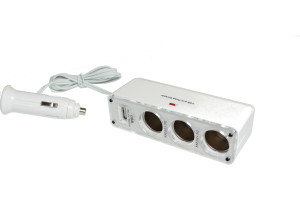 19812124 Разветвитель прикуривателя 3 гнезда, USB провод 60см, с индик. белый, в блистере 902943 Nord-Yada