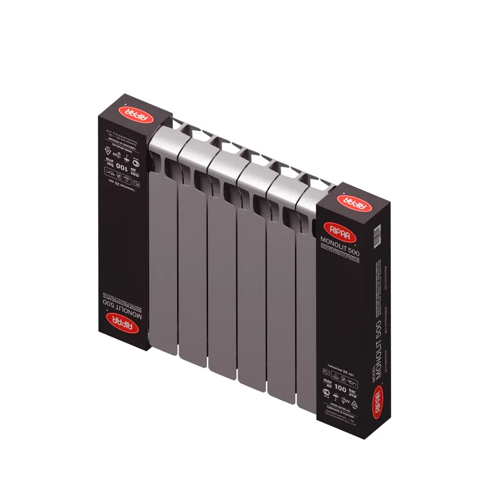 Радиатор секционный Rifar Monolit M50008RAL7012 500/100 8 секций боковое подключение биметалл серый 82560807 STLM-2093320 - Вид №5