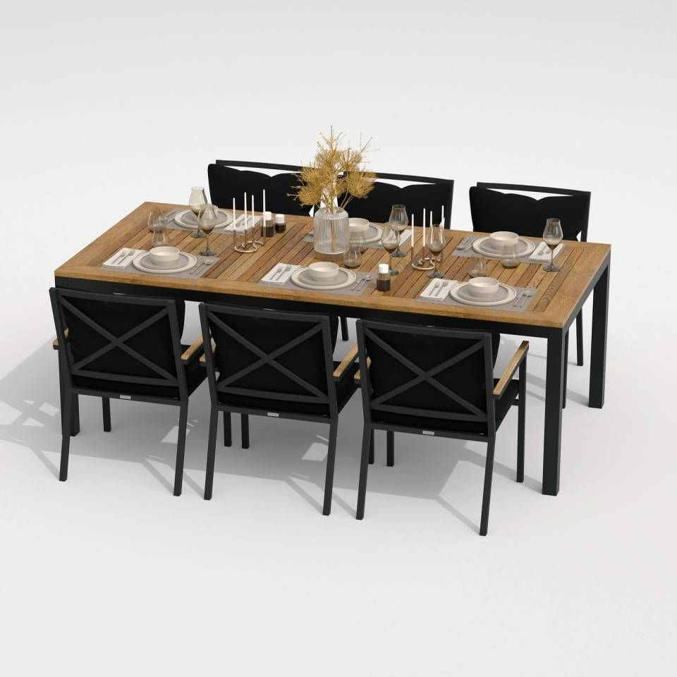 91059761 Садовая мебель для отдыха алюминий темно-серый : стол, 6 стульев TELLA FESTA 220 plus black STLM-0462448 IDEAL PATIO OUTDOOR STYLE
