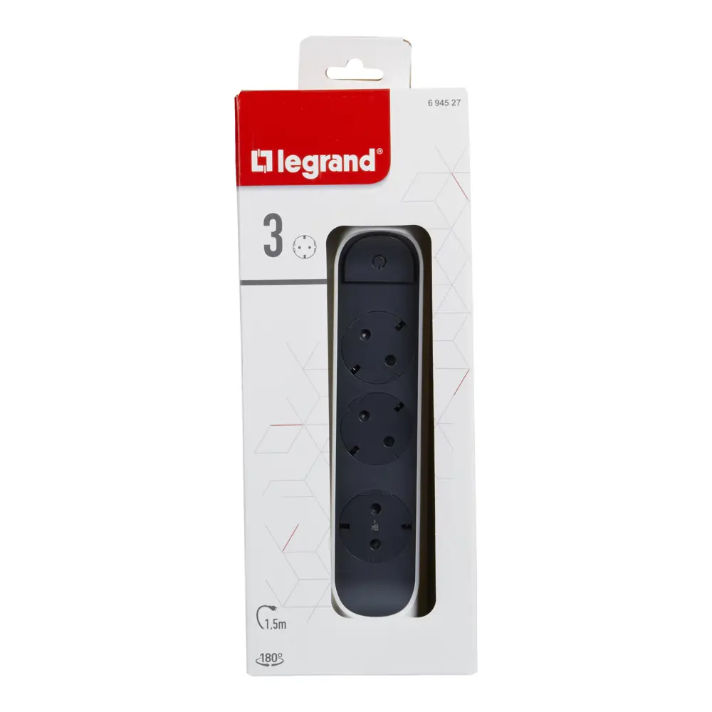 Удлинитель бытовой Legrand Комфорт 3 розетки с заземлением 3x1.5 мм 1.5 м 3680 Вт цвет черно-белый STLM-2101419 - Вид №4