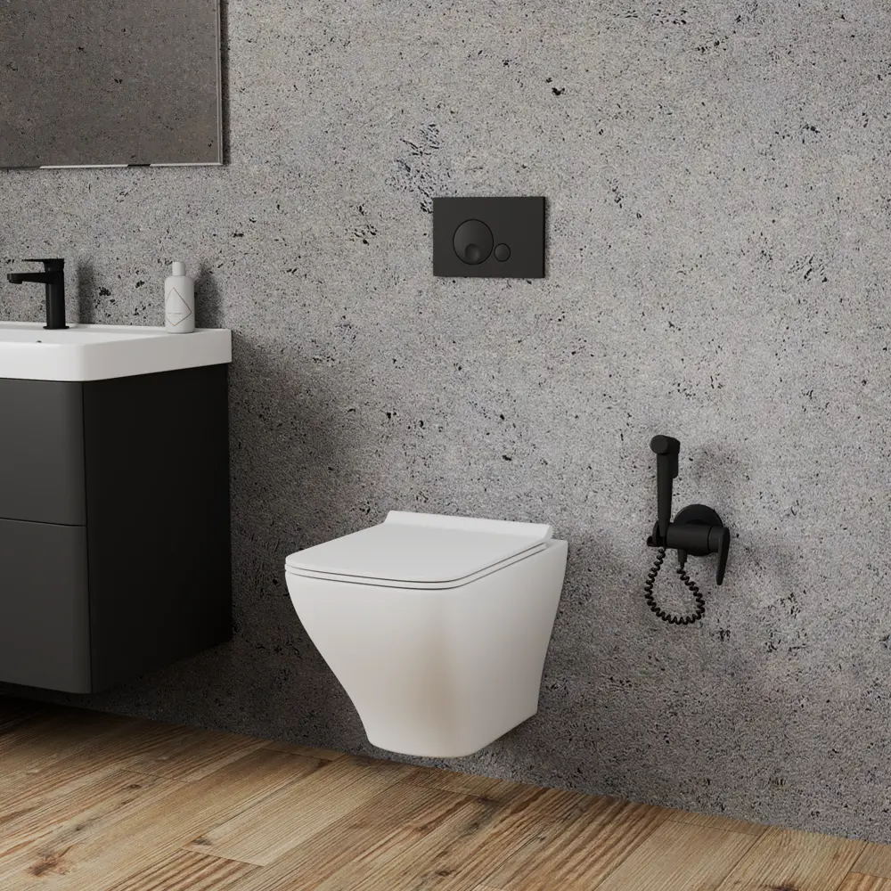 Комплект инсталляция с унитазом Aster безободковый с микролифтом клавиша Globe Soft-Touch цвет черный Santreyd STLM-2170365 - Вид №6