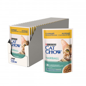 ПР0049784*24 Корм для кошек для контроля образования комков шерсти, курица и зеленой фасолью в соусе, пауч 85 г (упаковка - 24 шт) Cat Chow