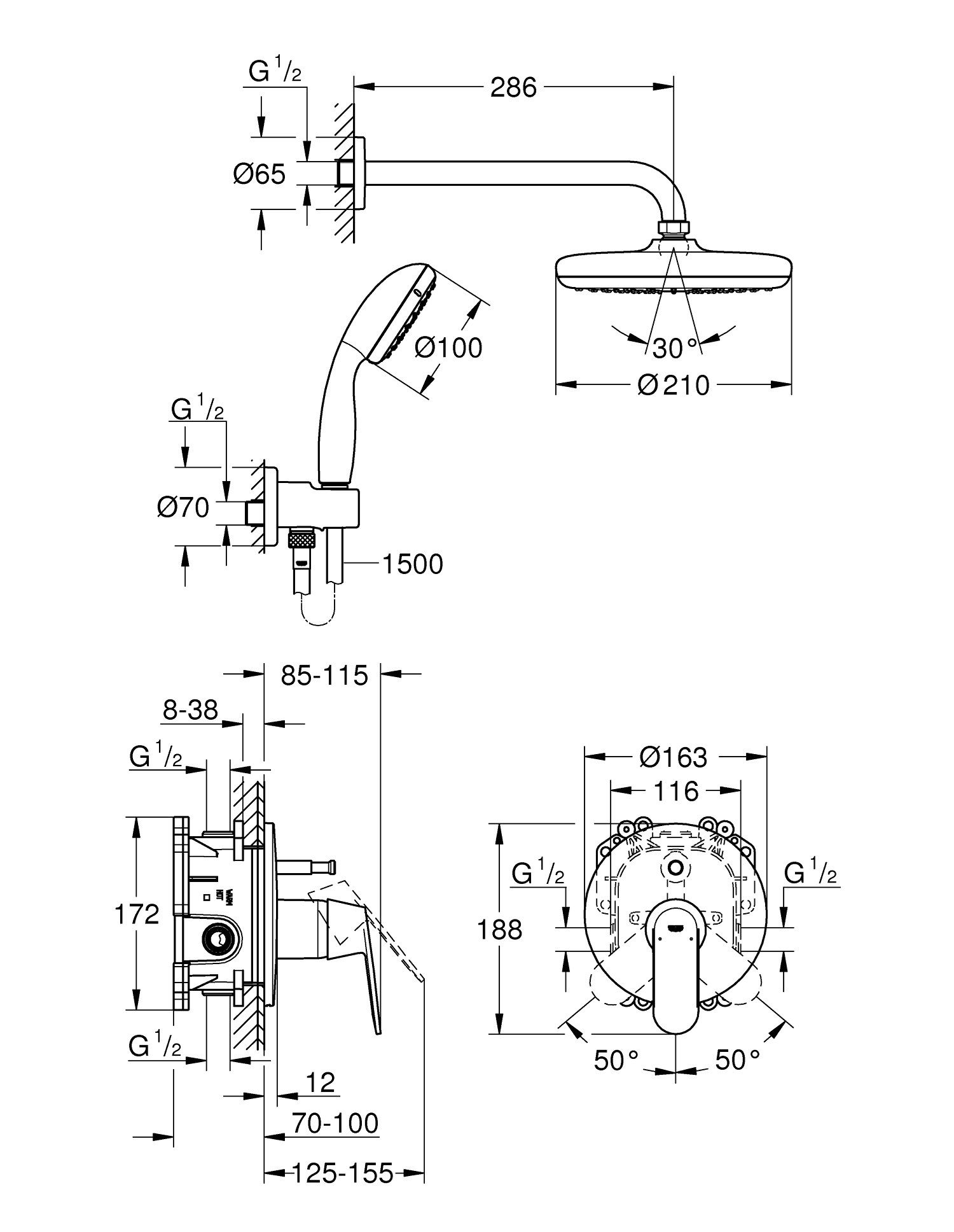 Встраиваемый смеситель для душа с пластиной Grohe Eurosmart Cosmopolitan ARCH-00098461 - Вид №2