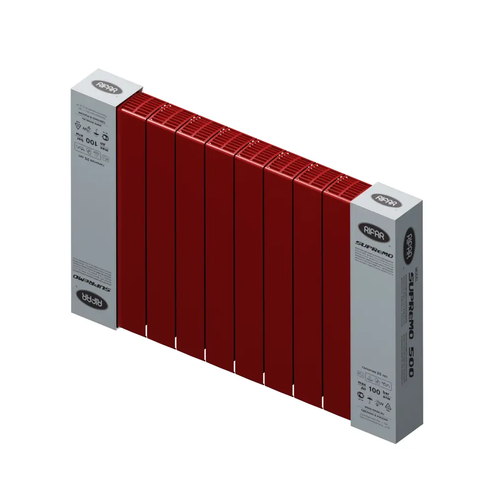 Радиатор секционный Rifar Supremo S50010RAL3011 500/90 10 секций боковое подключение биметалл бордо 82560818 STLM-2182744 - Вид №4