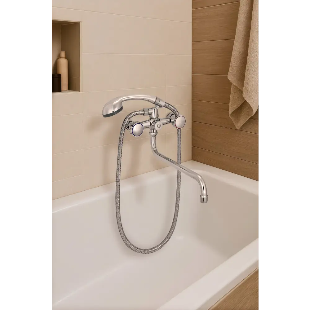 Смеситель для ванны Киров двухвентильный с лейкой и шлангом цвет хром Santreyd STLM-2047006 - Вид №5