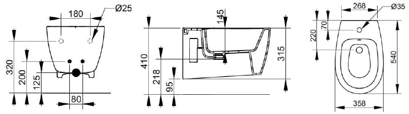 Керамическое подвесное биде с переливом Ceramica Dolomite Demy ARCH-00017127