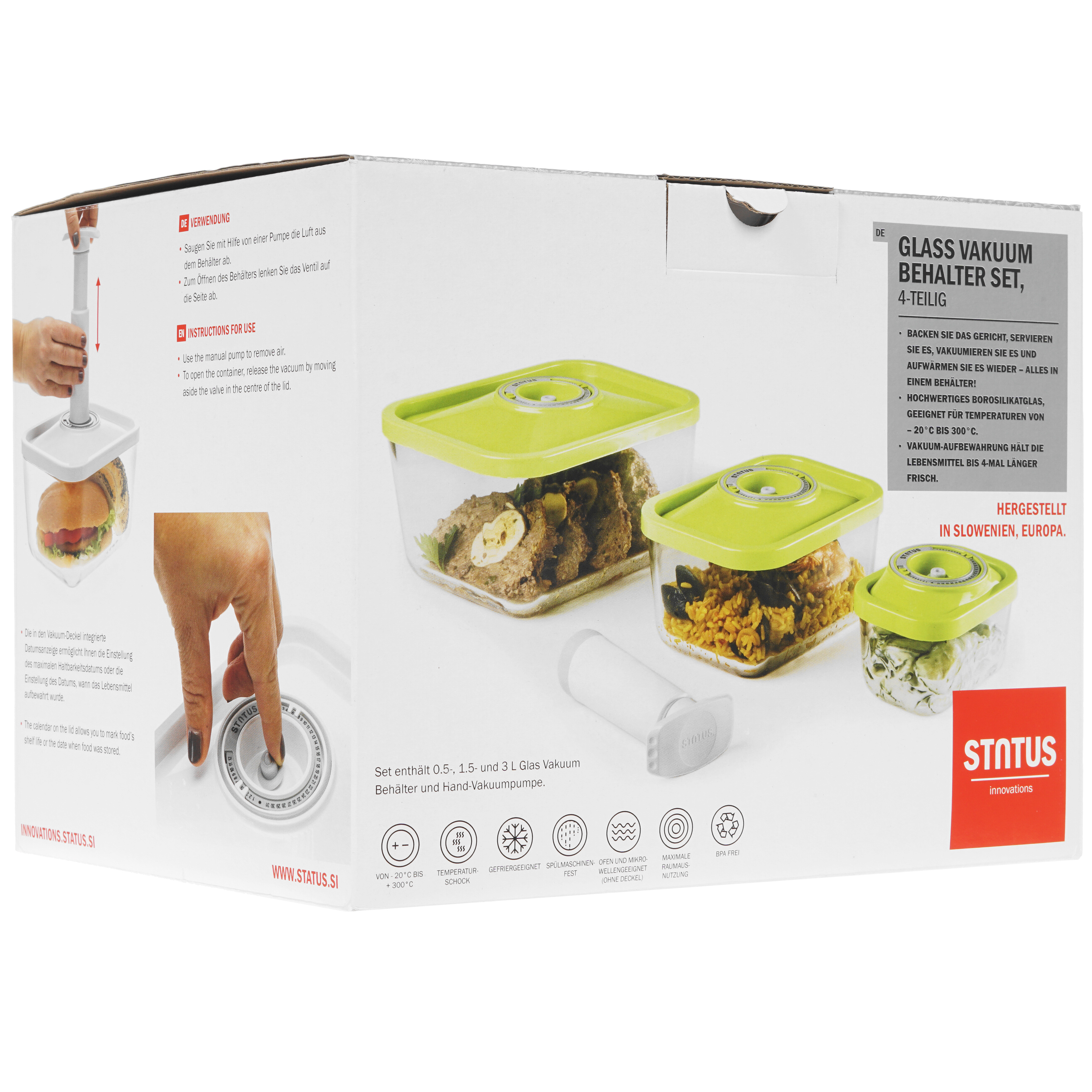 1625888 Набор вакуумных контейнеров STATUS VAC-Glass-Set White 0.5 л, 3 л, 1.5 л STDN-0022705 - Вид №10