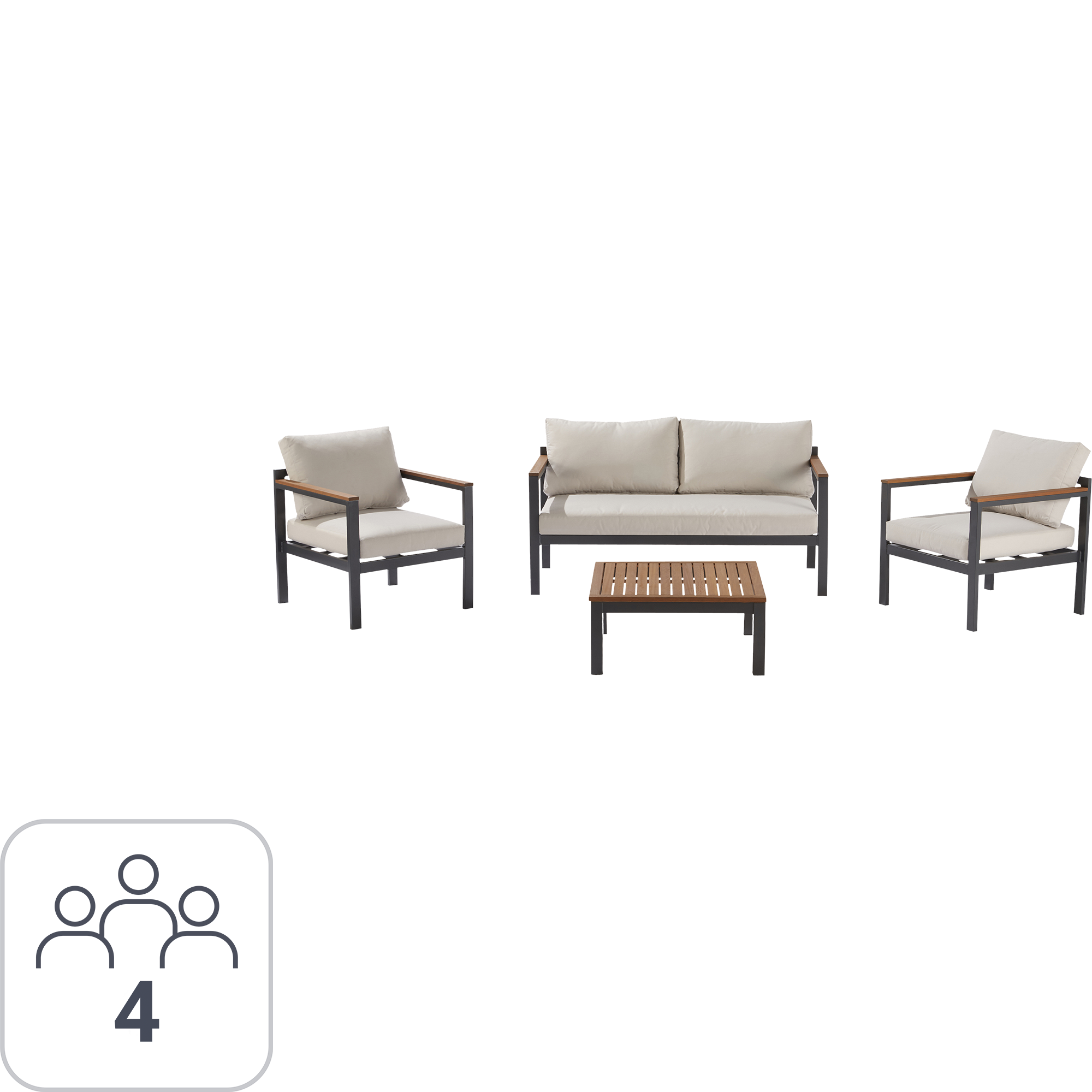 84012887 Набор садовой мебели Oris алюминий/полиэстер/дерево темно-серый: стол, диван и 2 кресла STLM-0046156 NATERIAL