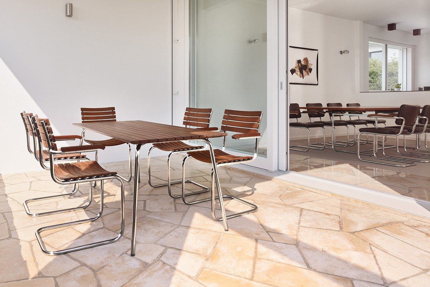 Стальной и деревянный прямоугольный садовый стол THONET S 1040 ARCH-00085793 - Вид №3