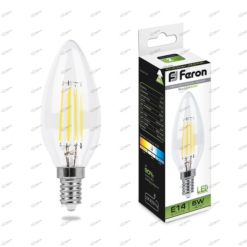 Лампа светодиодная Feron "Свеча" E14 5W 4000K LB-58 25573 FERON  00-3956774 Прозрачный 