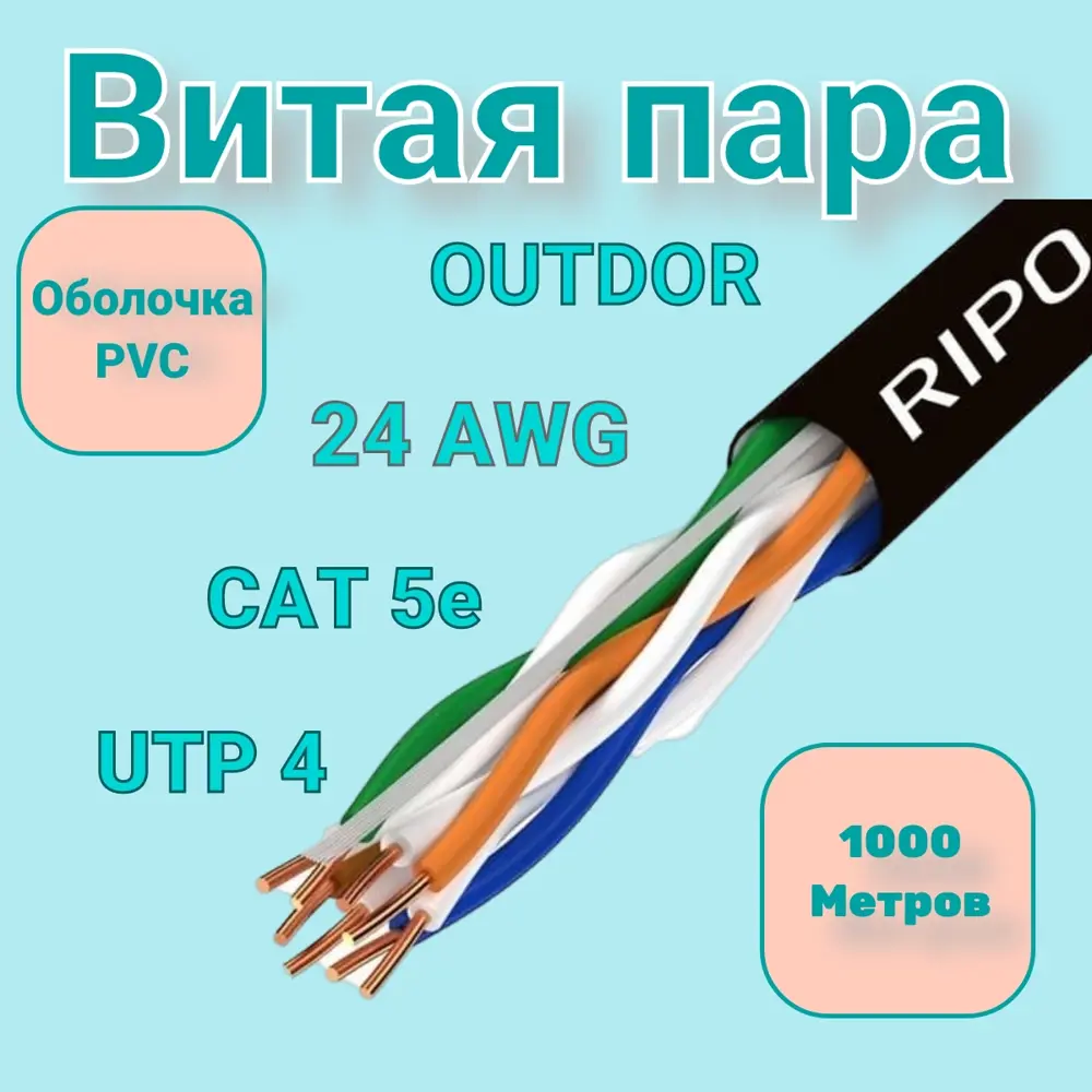 91219800 Витая пара Ripo UTP4 CAT6 23AWG медь 100 м STLM-1108742