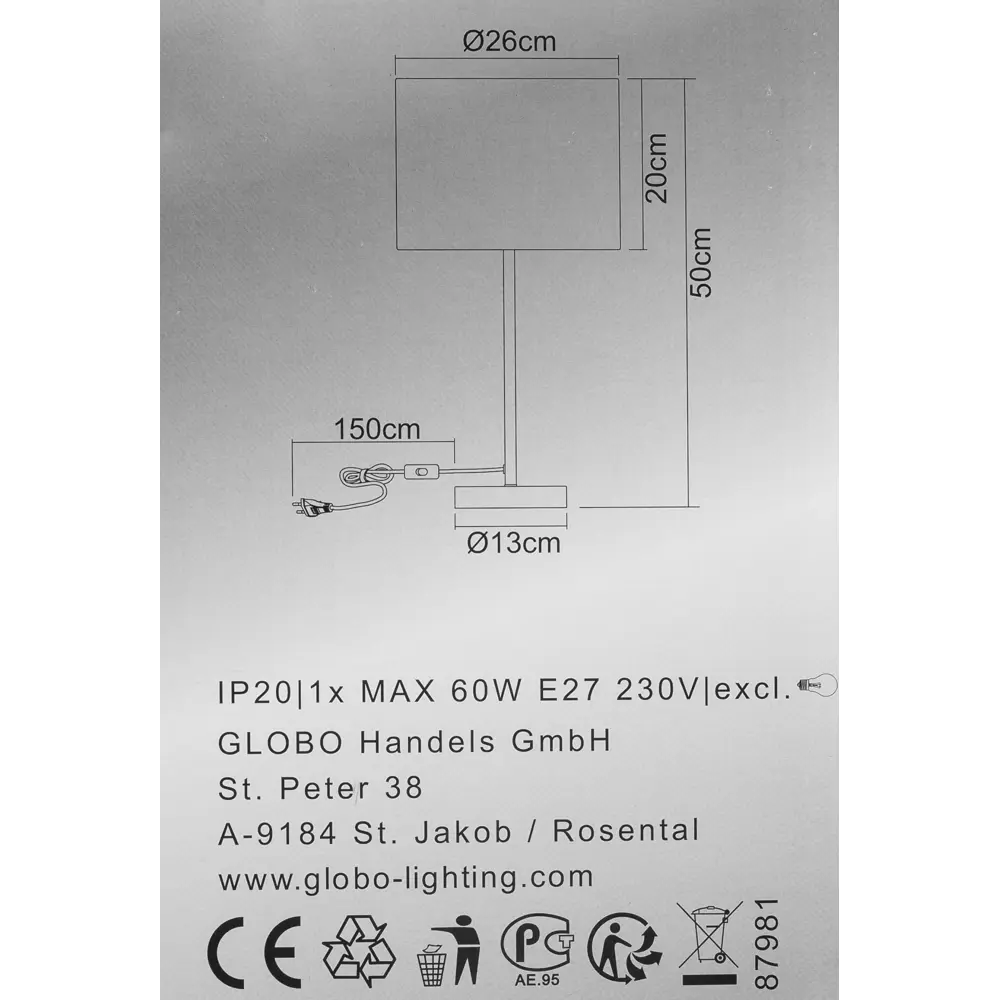 Настольная лампа Globo 15185T1 1xE27х60 Вт, цвет бежевый STLM-2043812 - Вид №8