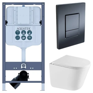 Комплект инсталляции Aquatek Pneumo N 49 с безободковым унитазом Iddis Lahta клавиша Aquatek Pnn-0000004 чёрная