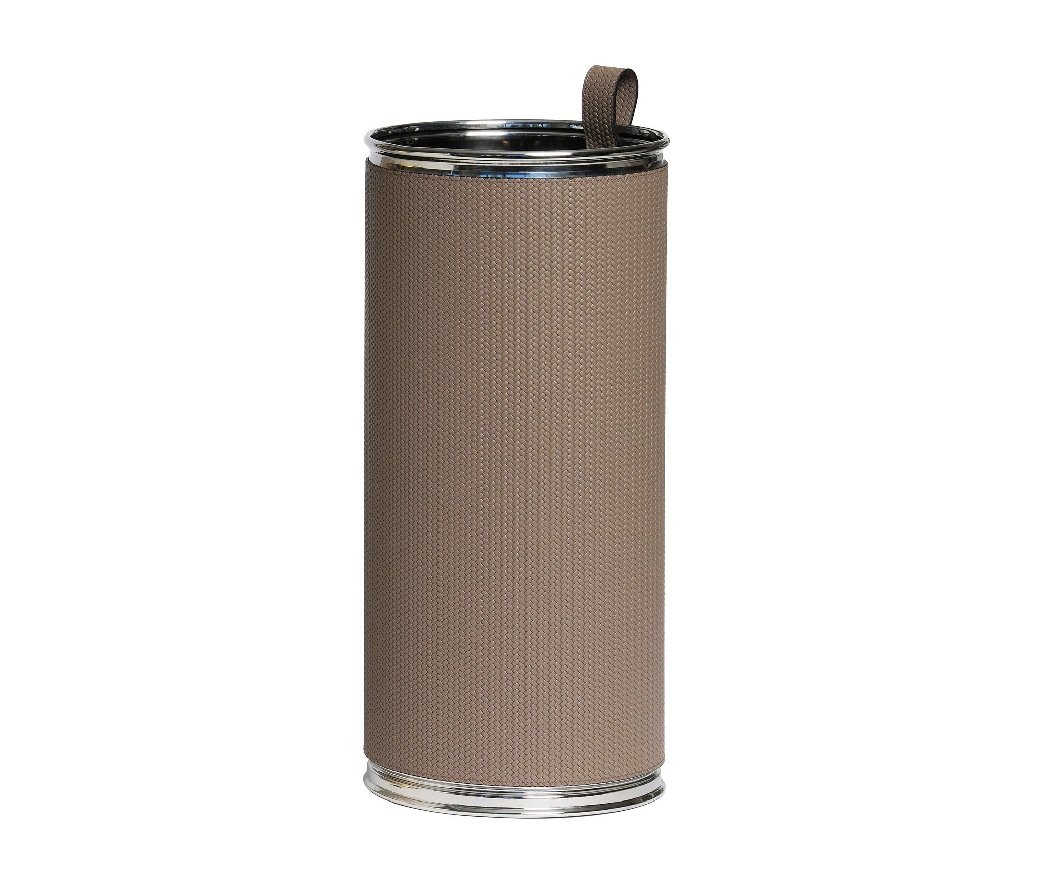 Подставка для зонтов - Ø 22XH48 см / хромированная металлическая отделка / зерненая кожа серо-коричневый