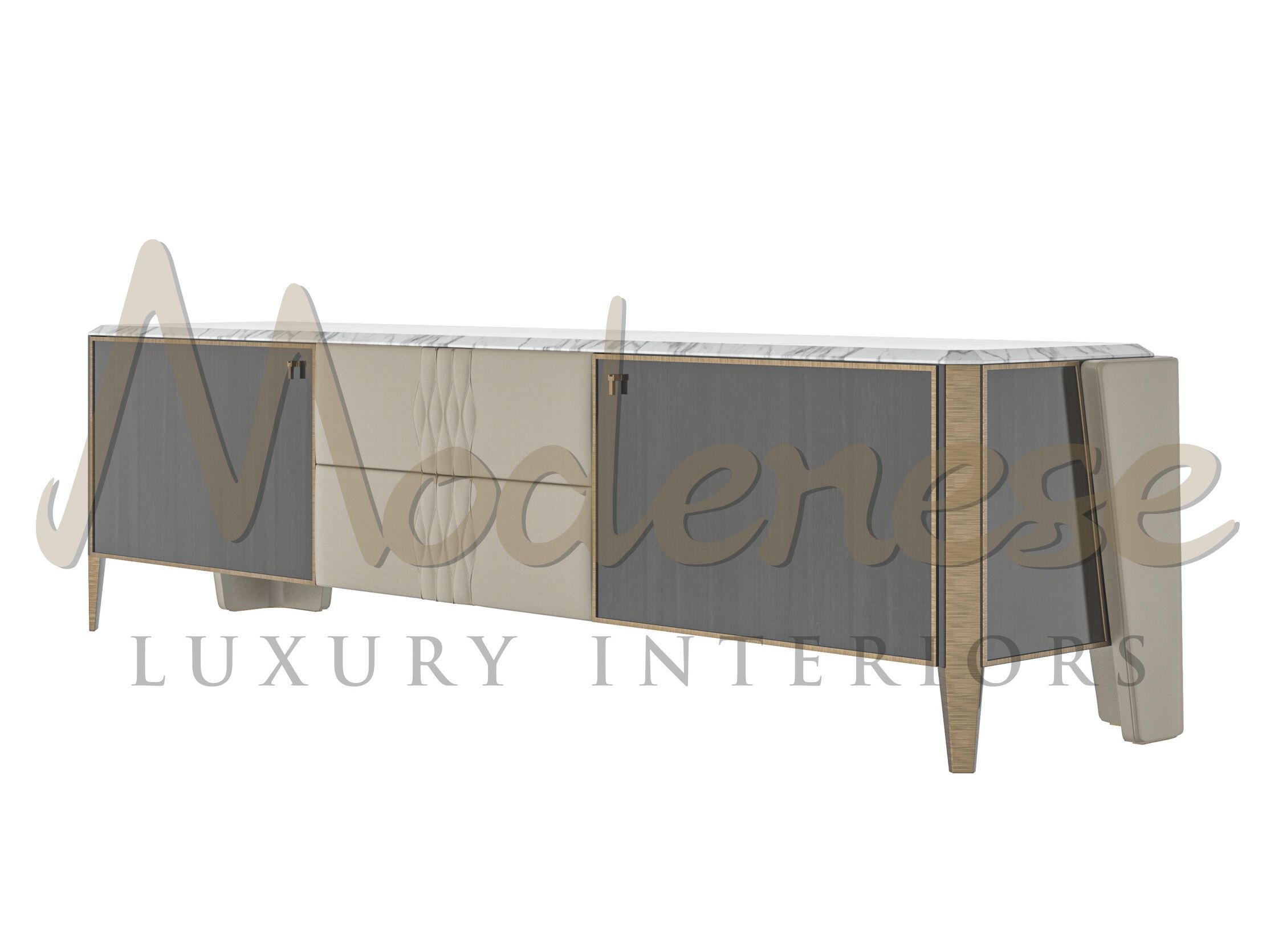 Шкаф для телевизора из бука и мрамора Calacatta с ящиками Modenese Luxury Interiors NOVA LUXE ARCH-00142330 - Вид №1