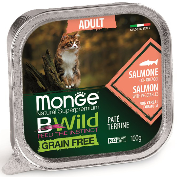ПР0051903 Корм для кошек BWild Grain Free беззерновой лосось с овощами ламист. 100г Monge 