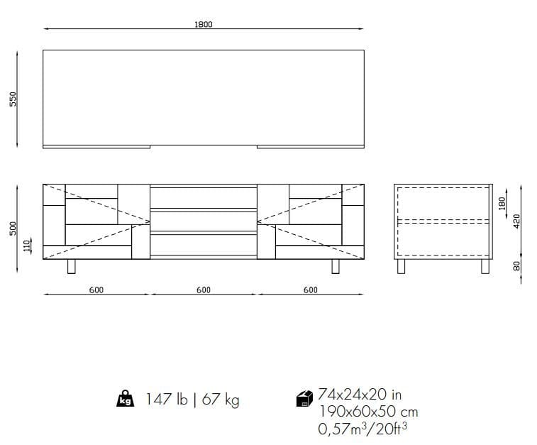 Деревянный шкаф для телевизора Mambo Unlimited Ideas форма ARCH-00103782 - Вид №2