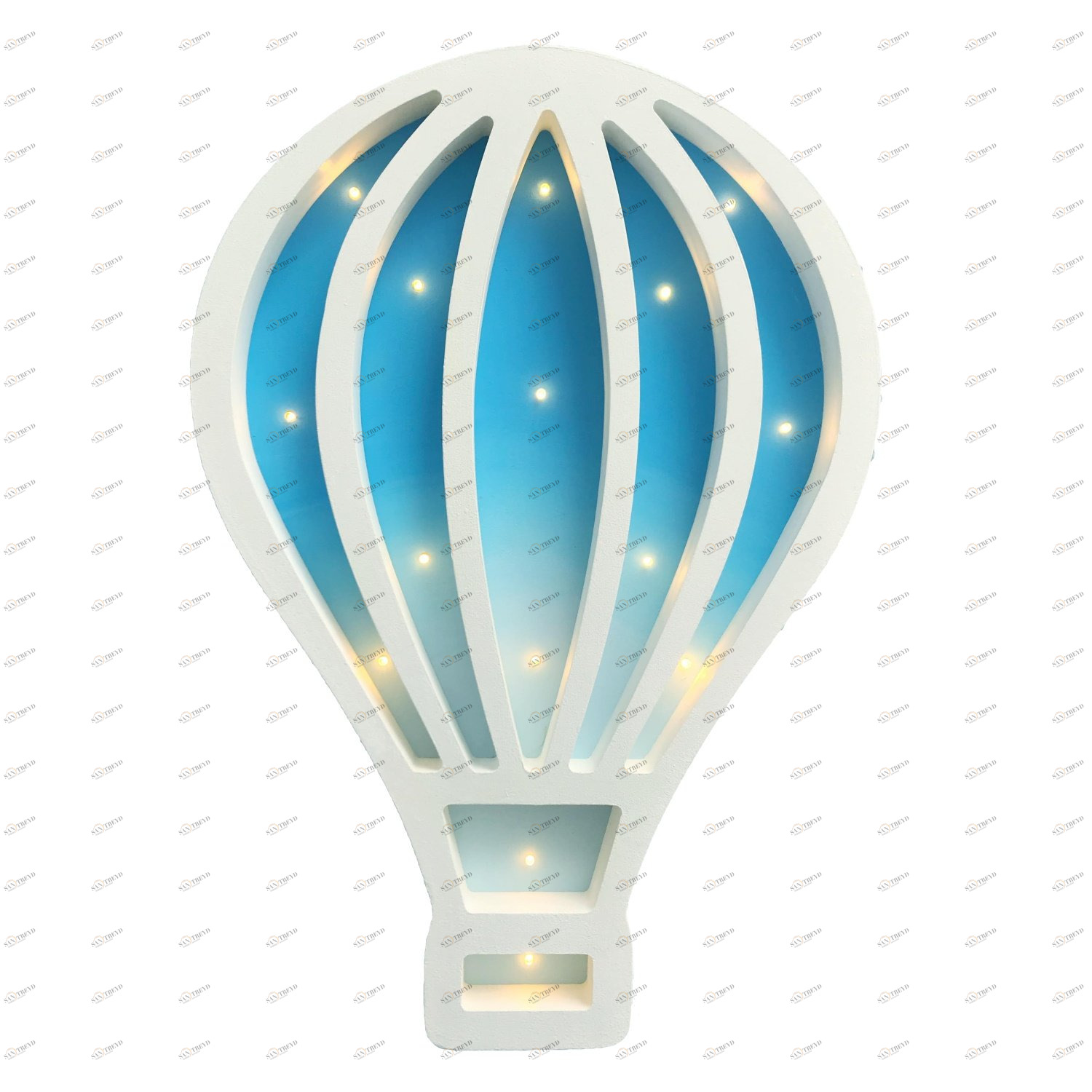 Ночник деревянный 30 см белый с голубым "Воздушный шар New" LAMPA I DEREVO  00-3880221 Белый;голубой Santreyd 