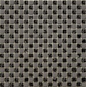 2023 мозаика шахматка черная колотая - черная матовая 300х300 чип 15х15 (0,09м)